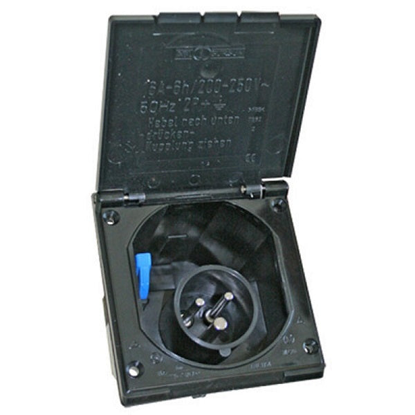 Fawo Black 240v Mains Inlet with Click Shut Flap