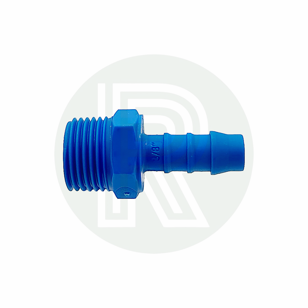 1/2 inch BSP male threaded to 3/8 inch 10mm hose tail adaptor for fresh water plumbing applications