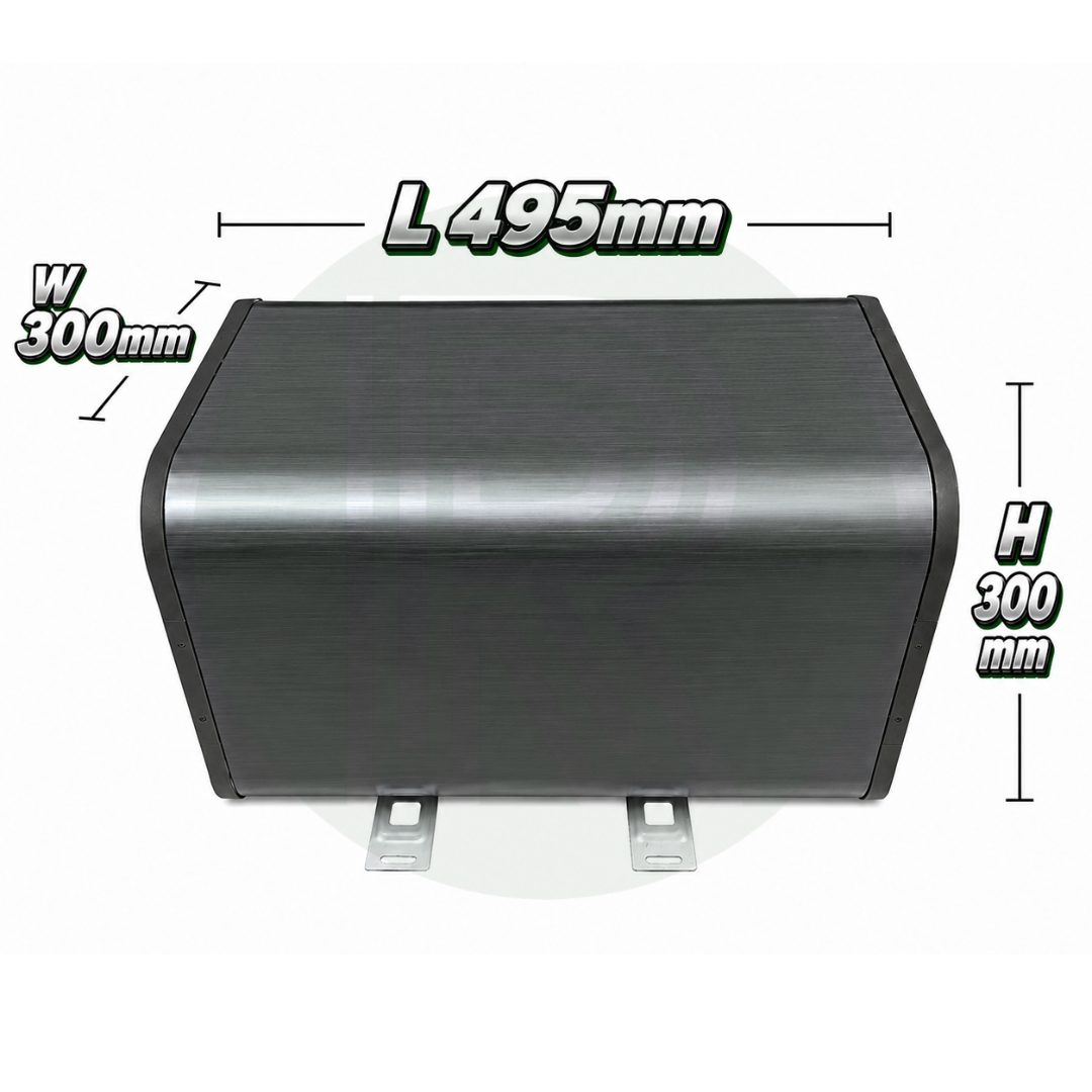 Dimensions of 15L 12V and 240V water heater with LCD display for campervan and motorhome installation