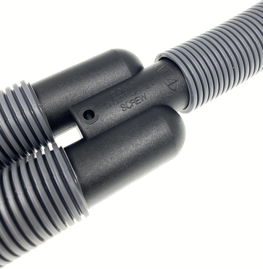 28.5mm black Y piece connector attached to grey convoluted waste pipes – caravan RV waste system splitter