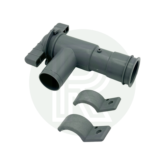28mm drain valve supplied with fixing clips for rigid waste pipe installations in caravans and motorhomes