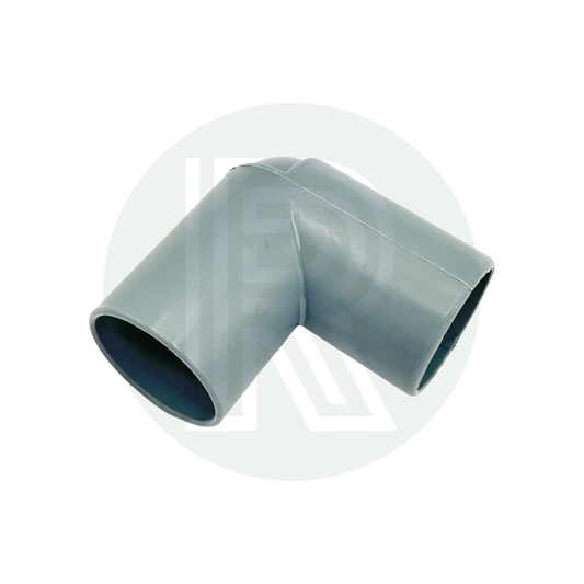 Grey 90 degree equal elbow connector for 28mm rigid waste pipe installations in caravans and motorhomes