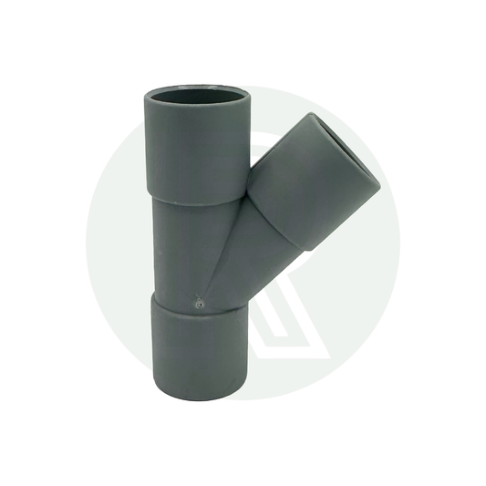 Grey 28mm Y piece connector for joining or splitting rigid waste pipe in caravan and motorhome plumbing systems