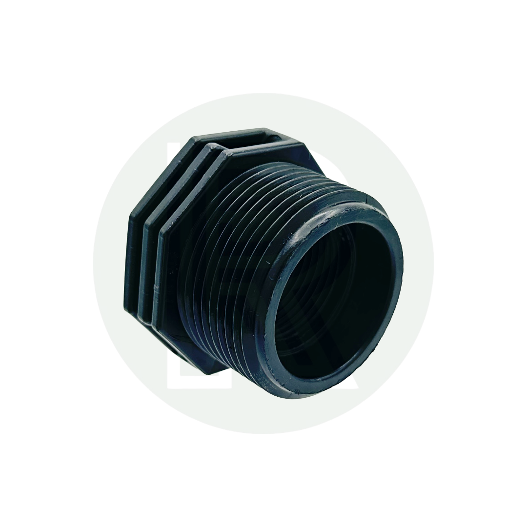 Durable 1 1/4-inch to 3/4-inch BSP reducing bush ideal for underslung water tanks and plumbing installations.