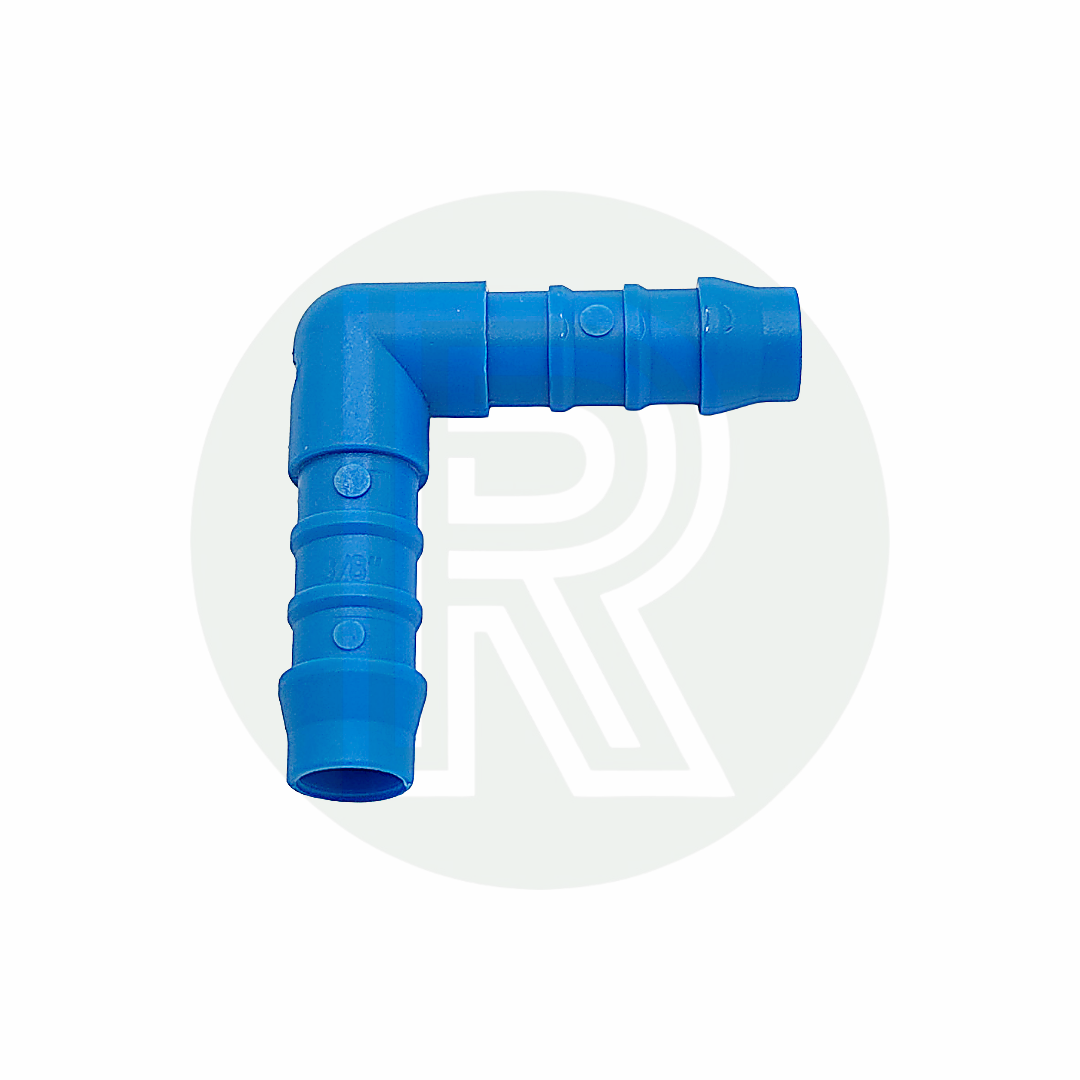 3/8 inch equal elbow hose connector with ribbed hose tails for fresh water and plumbing applications