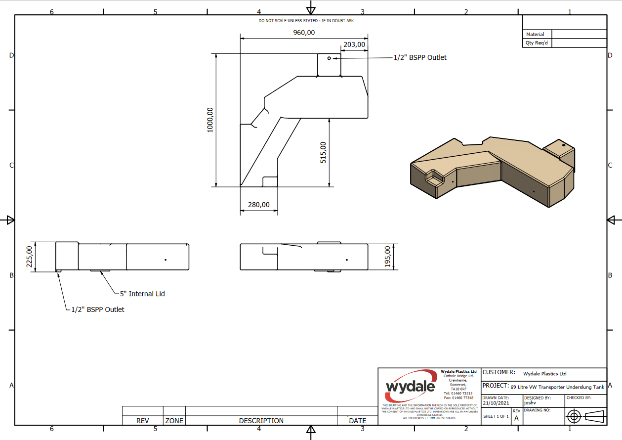 69ltr VW Transporter Underslung Water Tank for T5 / T6.1 2003-Present