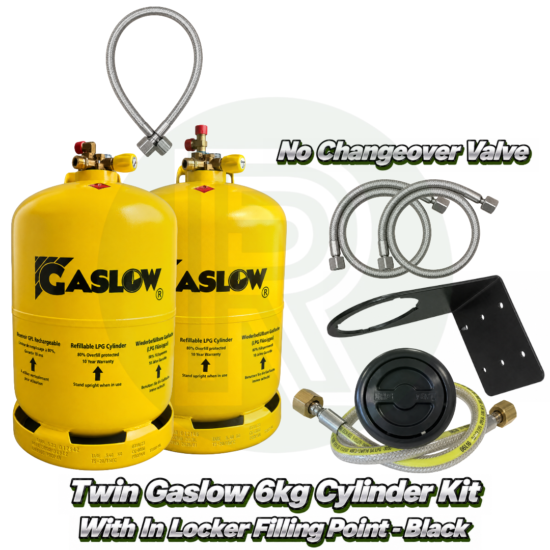 Twin Gaslow 6kg Refillable Cylinder Kit - In Locker - Black