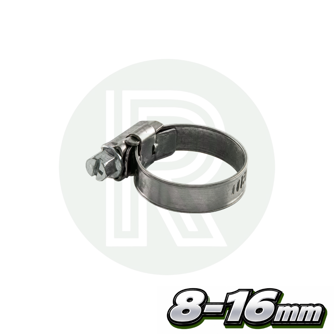 Stainless steel adjustable hose clips for 8 to 16mm hose pack of 5