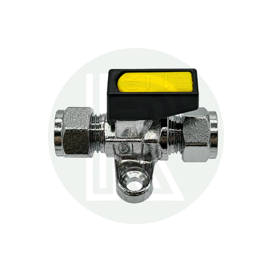 8mm LPG gas isolation shut off valve with yellow handle and compression fittings