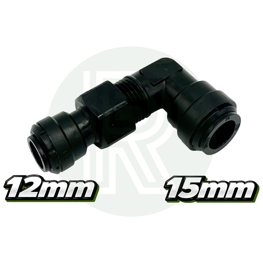 90 degree elbow push fit plumbing adapter 12mm and 15mm sizes male thread black connector