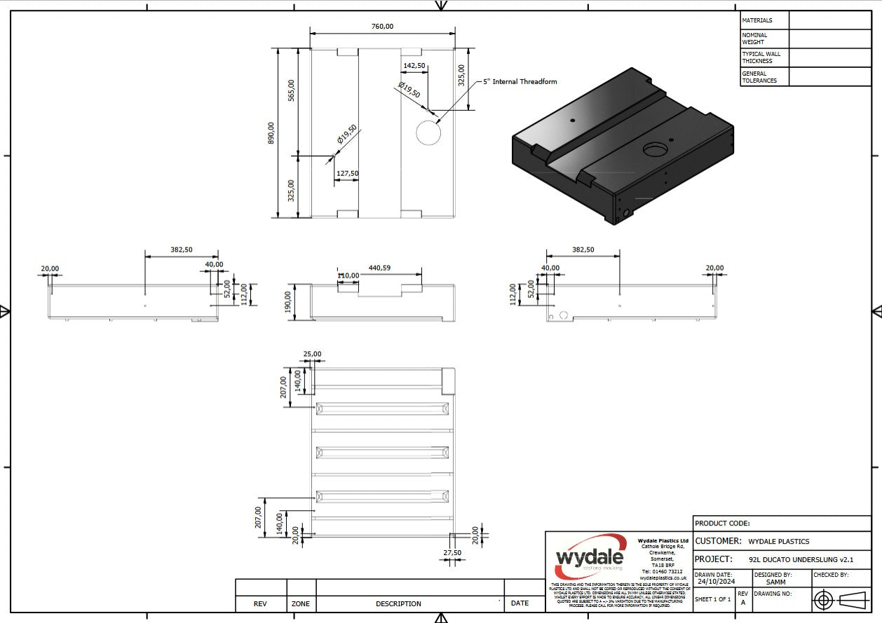 92ltr Ducato/Boxer/Relay L2/L3 &L4 Underslung Water Tank (X250&X290)