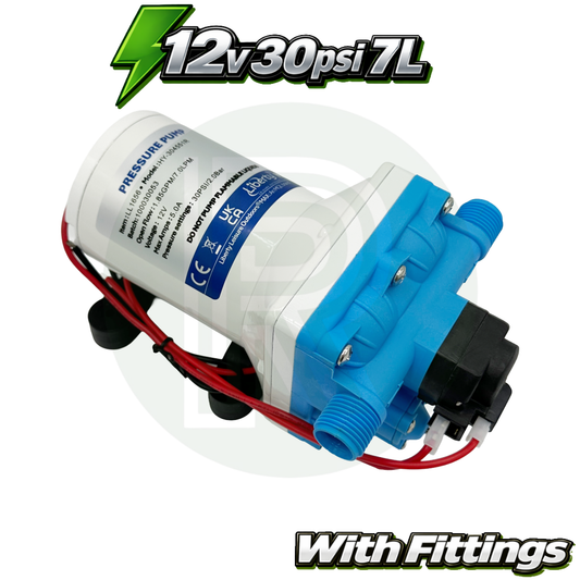 12V Water Pump 30PSI 7L Caravan Campervan Motorhome Filter + Fittings Kit
