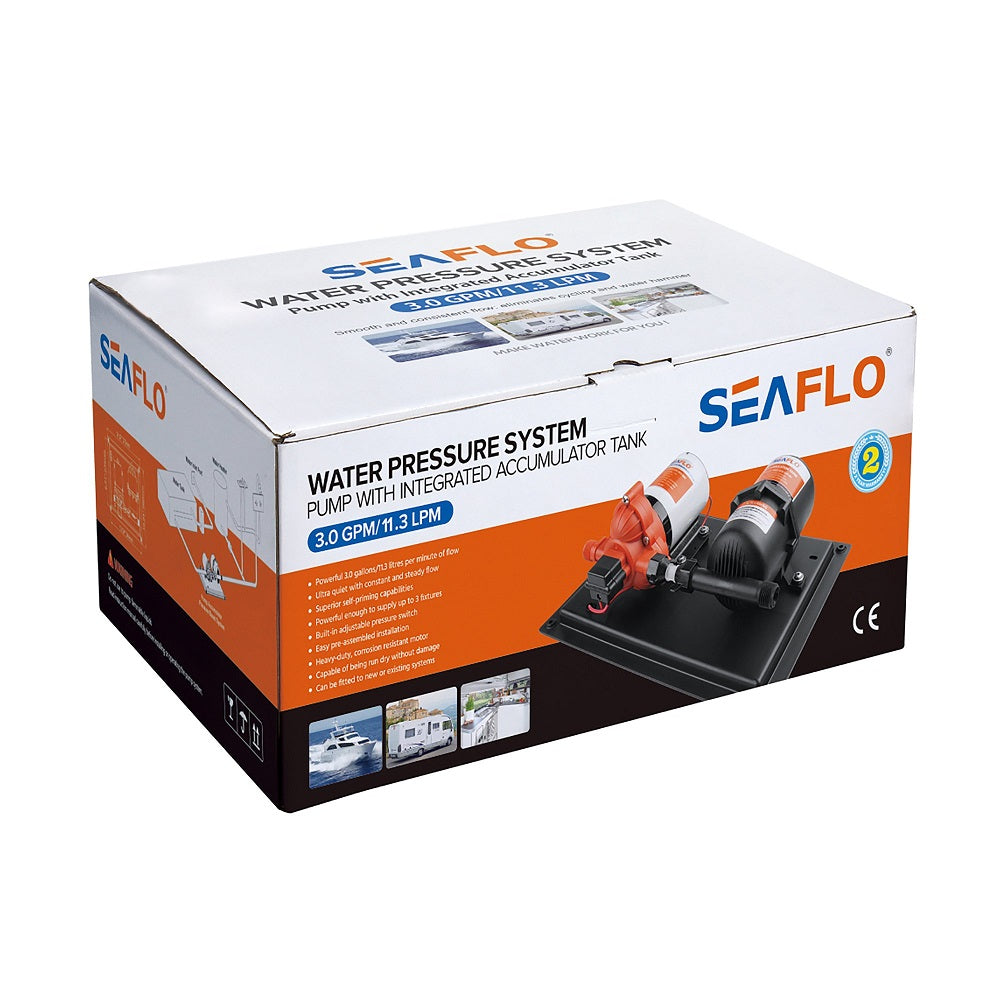 12v/45psi/11ltr Seaflo Series 33 Water Pump with Integrated 0.75ltr Accumulator Tank