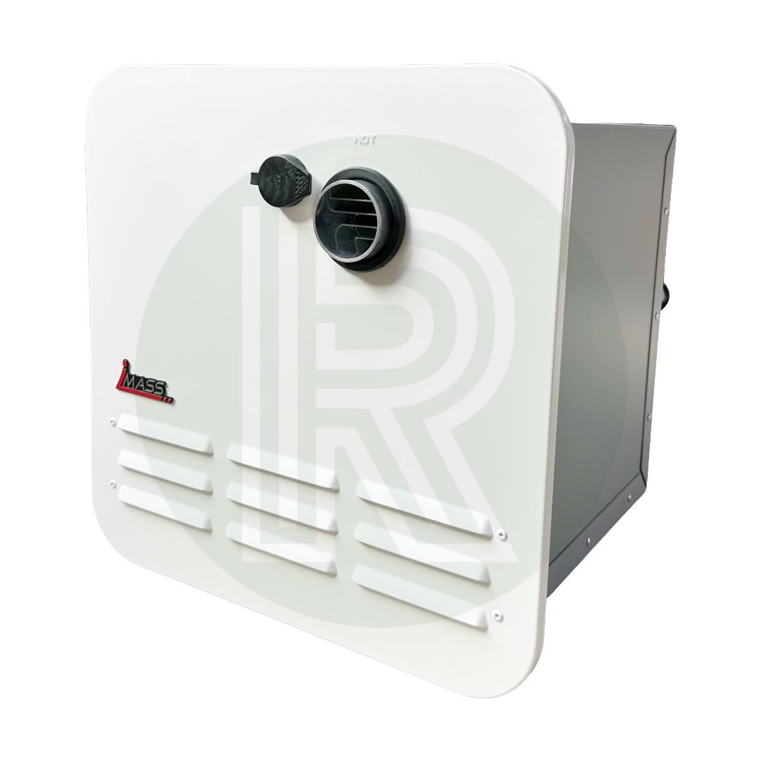 Compact LPG tankless water heater exterior view for campervan and motorhome use