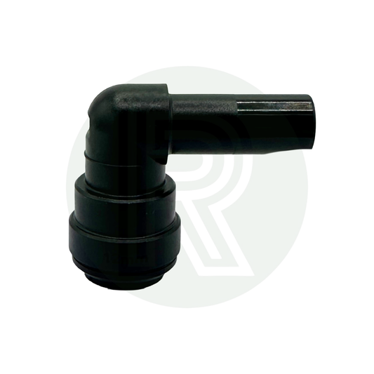 Front view of John Guest Speedfit 12mm stem elbow connector