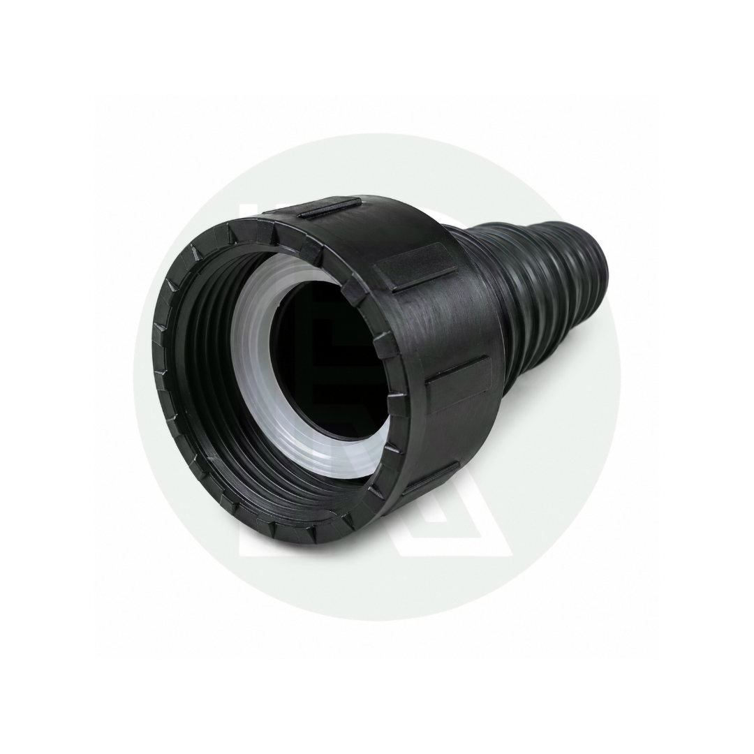 Front view of 1 1/4 inch BSP female water tank connector showing threaded connection