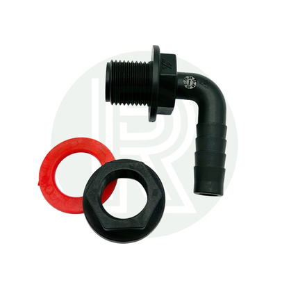 1/2 inch BSP to 12mm hose tail elbow with nut and washer for water tank