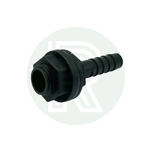 1/2 inch BSP to 12mm hose tail straight water tank connector black plastic