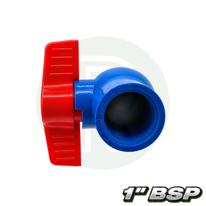 1 inch BSP 32mm blue threaded PVC isolation ball valve with red handle for plumbing and water systems