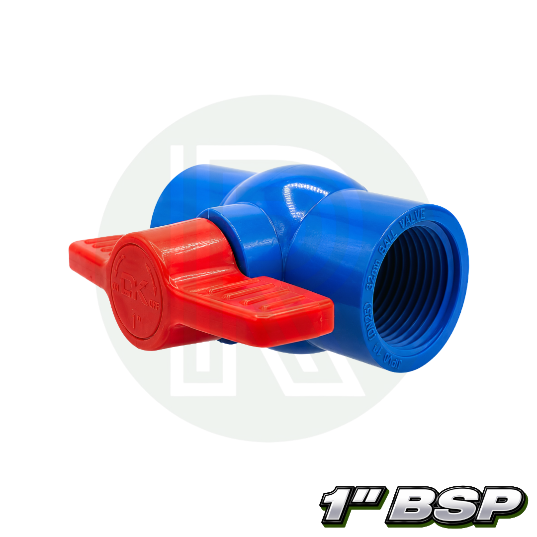 1 inch BSP 32mm PVC isolation ball valve blue threaded with red quarter turn handle for water pipe systems