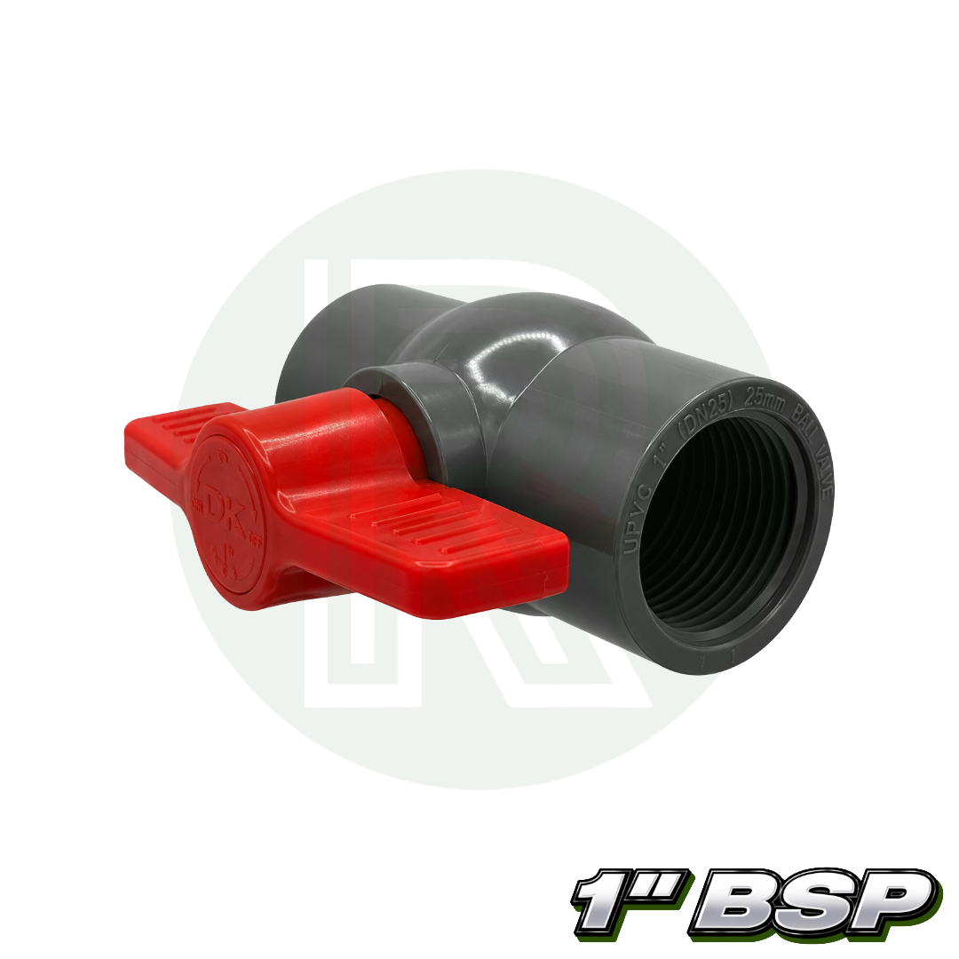 1 inch BSP 32mm PVC isolation ball valve grey threaded with red quarter turn handle for water pipe systems
