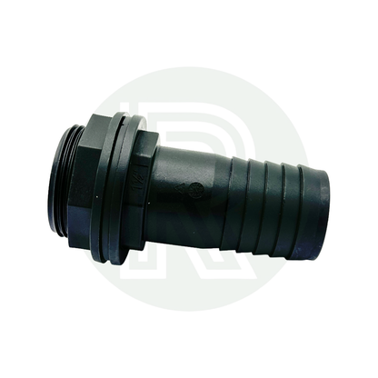 1 1/2 inch BSP to 40mm straight hose tail water tank connector black plastic