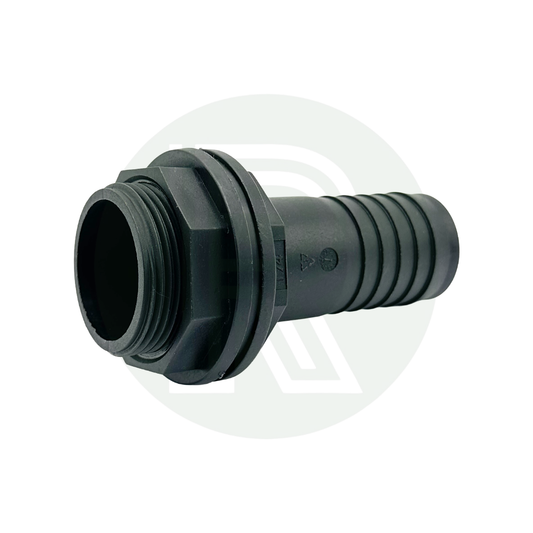 1 1/4 inch BSP to 32mm hose tail straight water tank connector black plastic