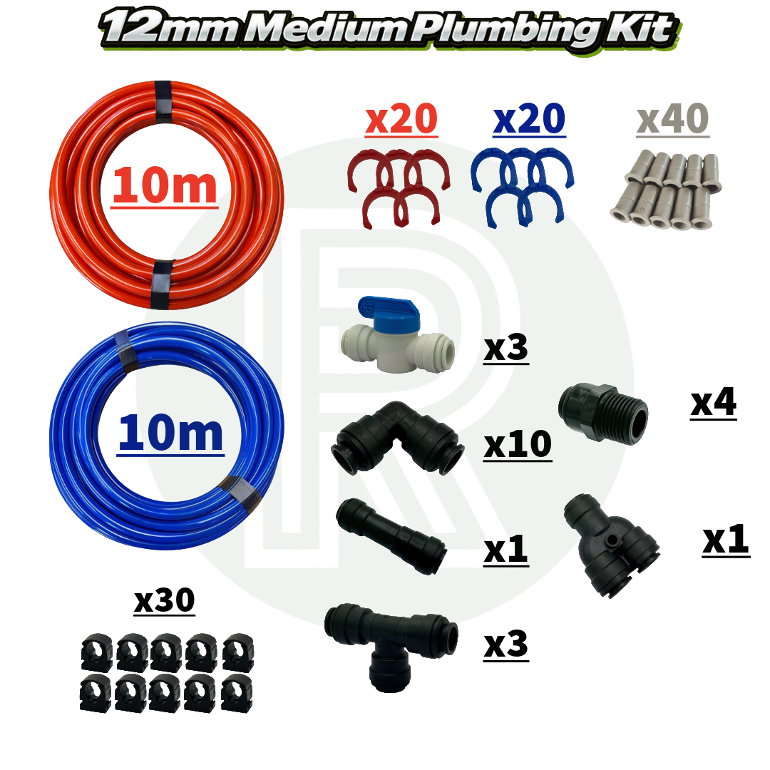 Medium - 12v 10ltr 30psi Pre-Mounted Water Pump & 12mm Plumbing Kit