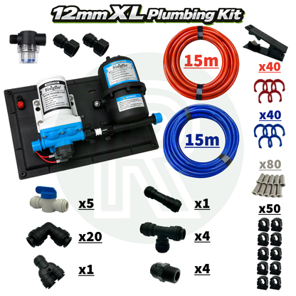 XL - 12v 10ltr 30psi Pre-Mounted Water Pump & 12mm Plumbing Kit