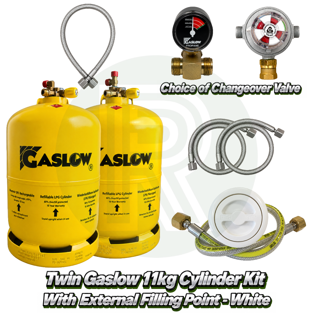 Twin Gaslow 11kg Refillable Cylinder Kit with External Filler - White