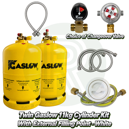 Twin Gaslow 11kg Refillable Cylinder Kit with External Filler - White