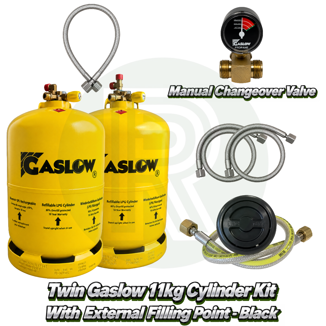 Twin Gaslow 11kg Refillable Cylinder Kit with External Filler - Black