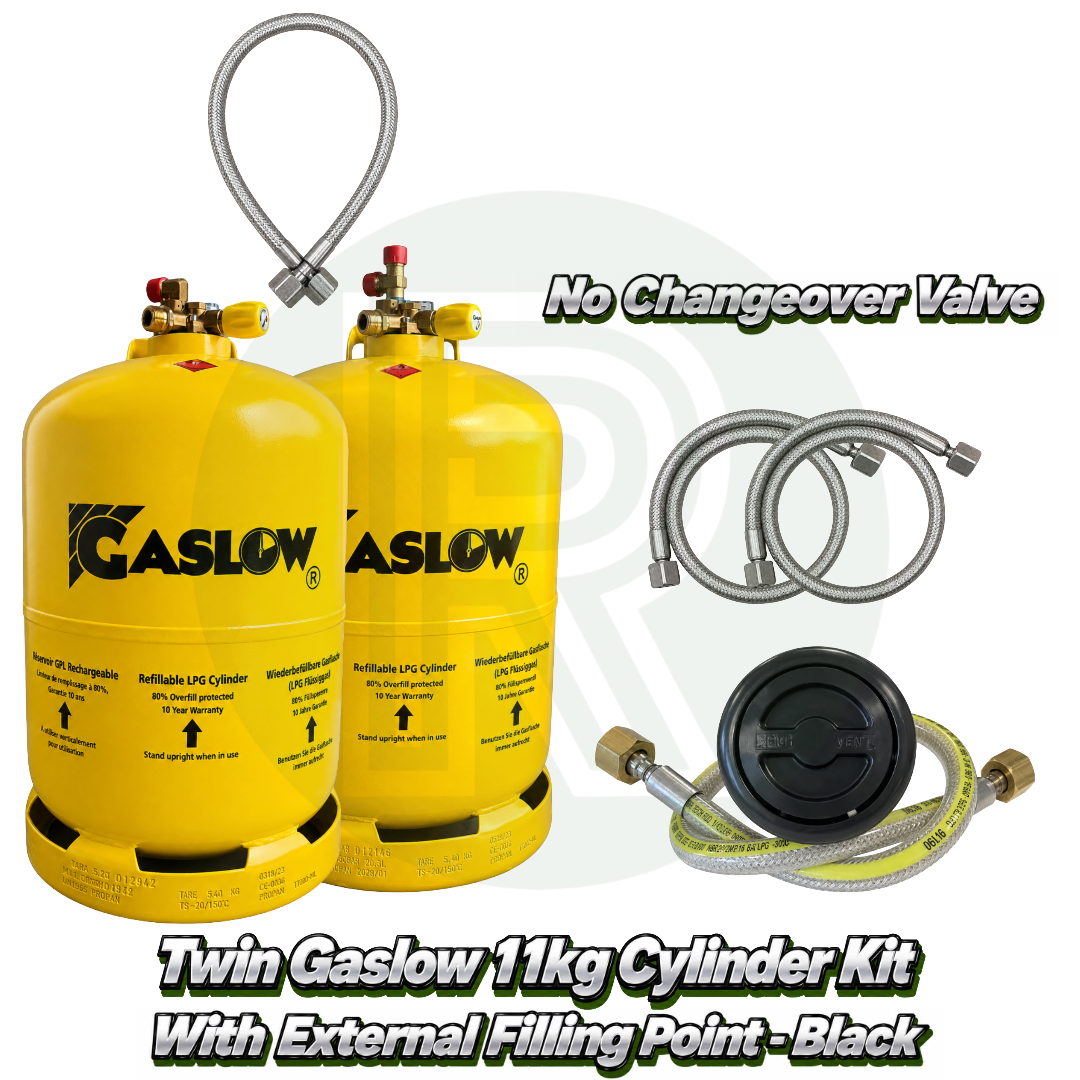 Twin Gaslow 11kg Refillable Cylinder Kit with External Filler - Black