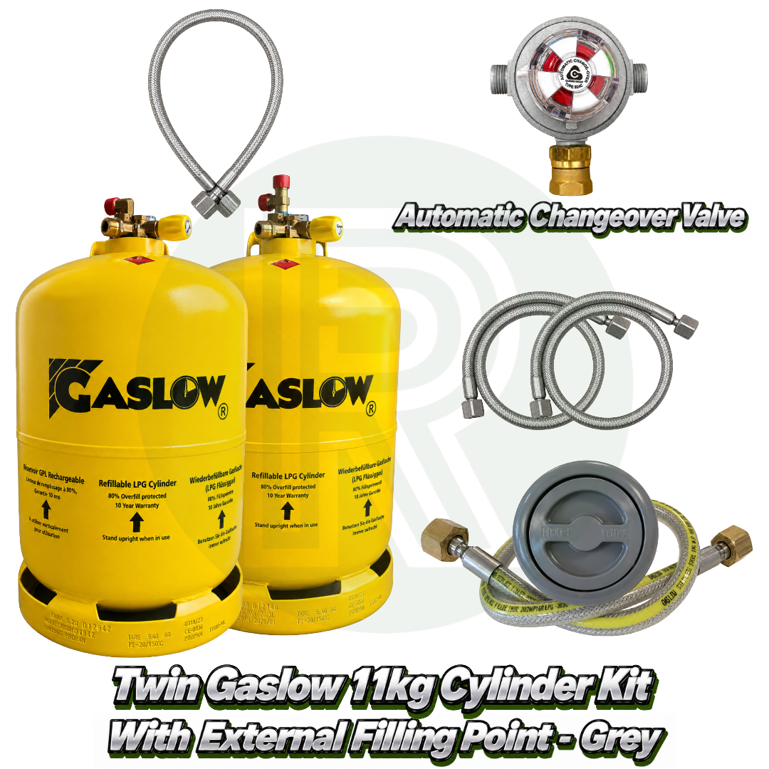 Twin Gaslow 11kg Refillable Cylinder Kit with External Filler - Grey