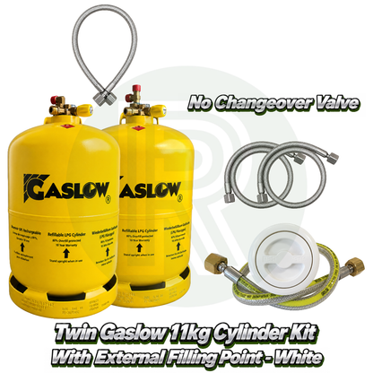 Twin Gaslow 11kg Refillable Cylinder Kit with External Filler - White