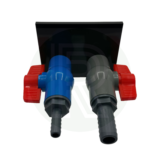 Sill mounted water inlet and outlet with 12mm fresh water and 20mm waste water barbed connections