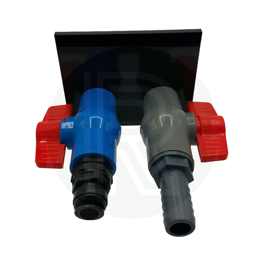Sill mounted water inlet and outlet with 12mm pushfit fresh and 20mm barbed waste connections