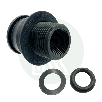 1 inch Kwiq tank fitting with rubber seals and lock nut bulkhead water tank connector