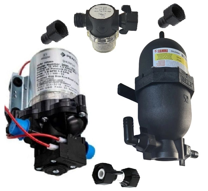 12v/20psi/7Ltr Shurflo Trail King Water Pump & Fiamma Accumulator With Fittings