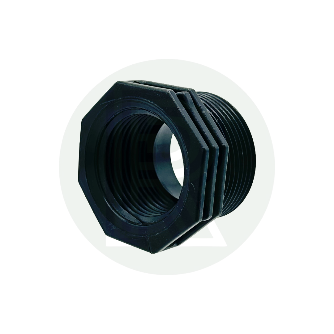 1 1/4-inch BSP male to 1-inch BSP female PVC reducing bush for Ducato, Relay, and Boxer underslung water tanks.