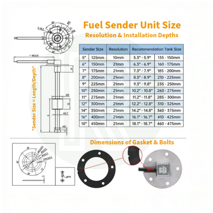 Water Level Sensor Gauge Sender 0-190 ohms 125mm - 600mm