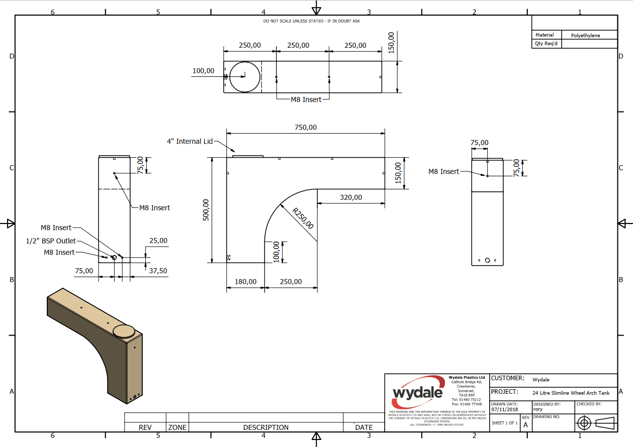 24ltr Black Wheel Arch Water Tank