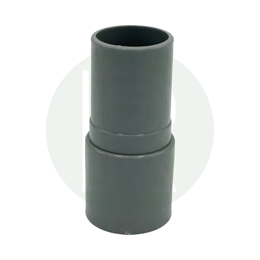 Grey push fit waste pipe adaptor for connecting 28.5mm convoluted waste hose to 28mm rigid waste pipe