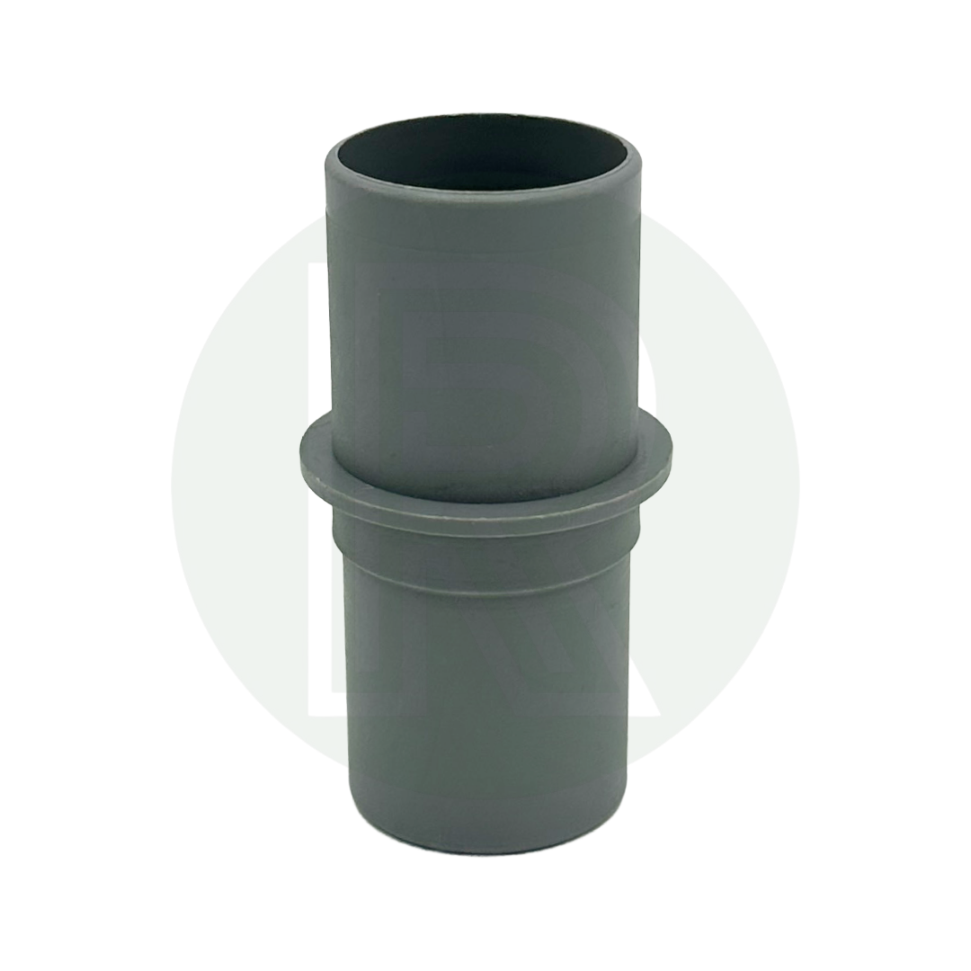Grey 28.5mm to 28mm waste pipe reducer with centre stop collar for connecting convoluted waste hose to 28mm rigid waste pipe