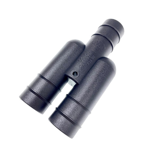 Black 28.5mm Y piece waste pipe connector for splitting 28.5mm ID grey convoluted hoses – caravan and motorhome fitting