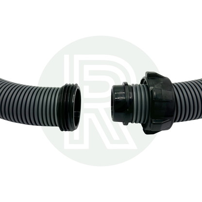 Caravan grey waste hose connected with 28.5mm threaded hose connector extension fitting