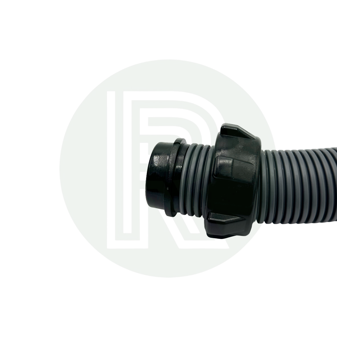 Motorhome waste hose connected using 28.5mm threaded connector for secure drainage