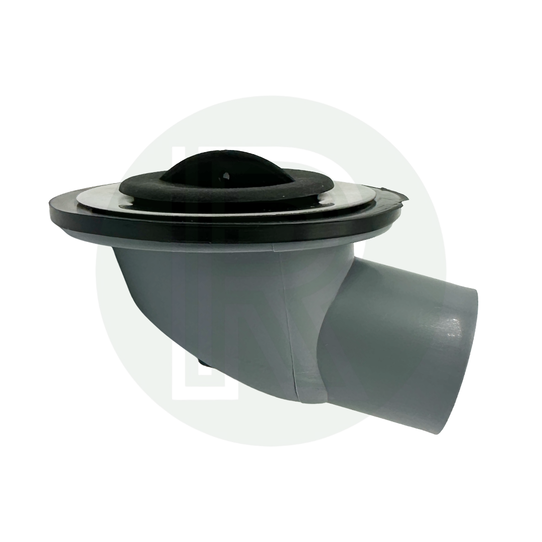 Side view of 28mm push fit angled sink waste fitting for motorhome and caravan plumbing installations
