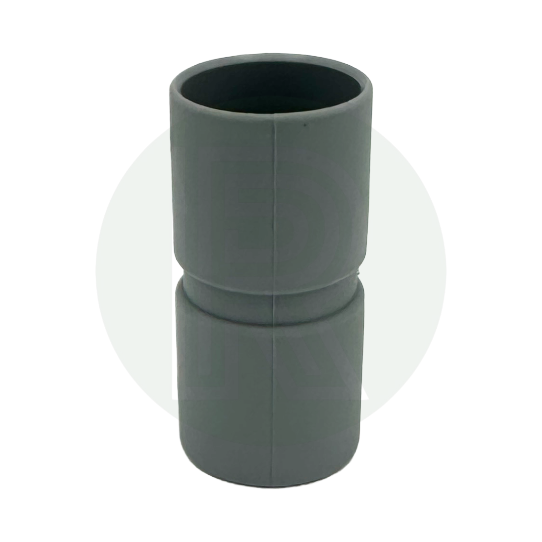Grey 28mm push fit straight coupler for joining rigid waste pipes in caravan and motorhome plumbing systems