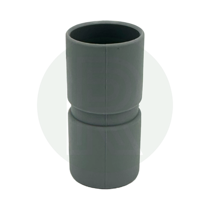 Grey 28mm push fit straight coupler for joining rigid waste pipes in caravan and motorhome plumbing systems